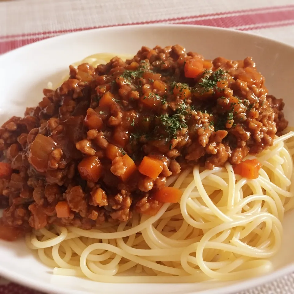 Snapdishの料理写真:トマト缶不使用★ごろごろミートソーススパ|みおさん