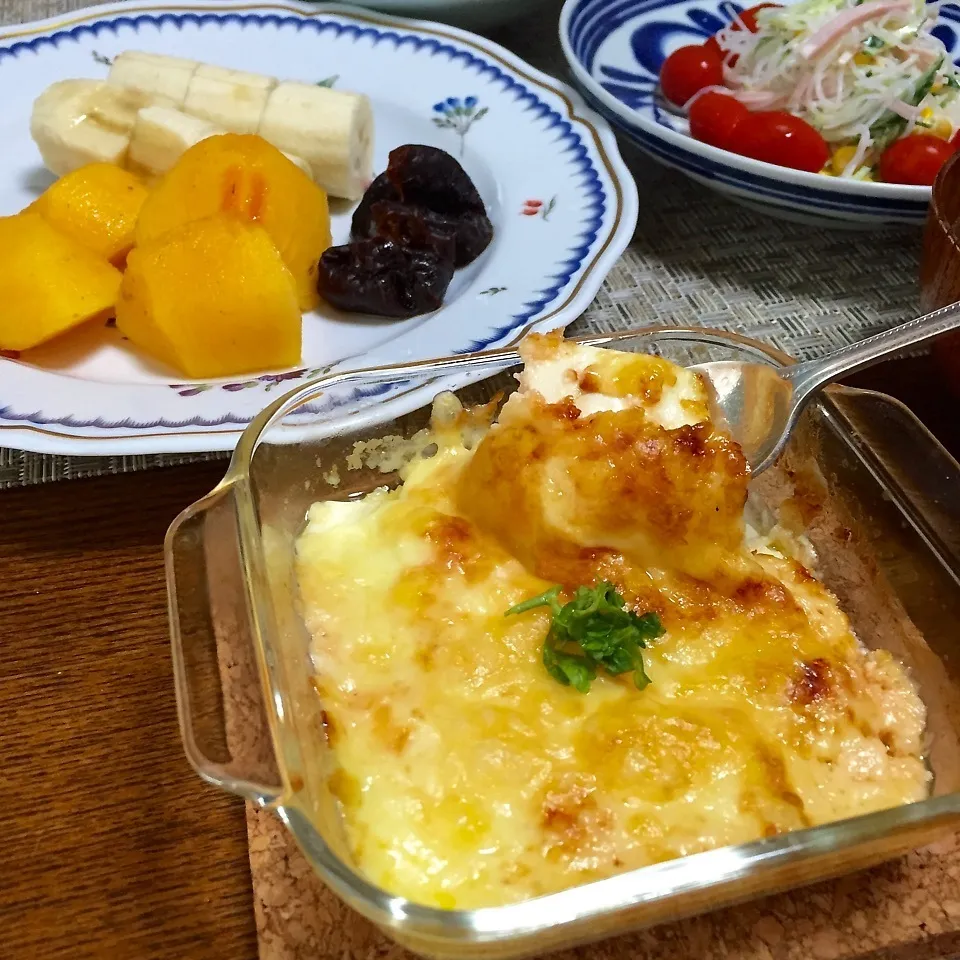 Snapdishの料理写真:絹ごし豆腐♡明太子マヨチーズ焼き|かずぴょんさん