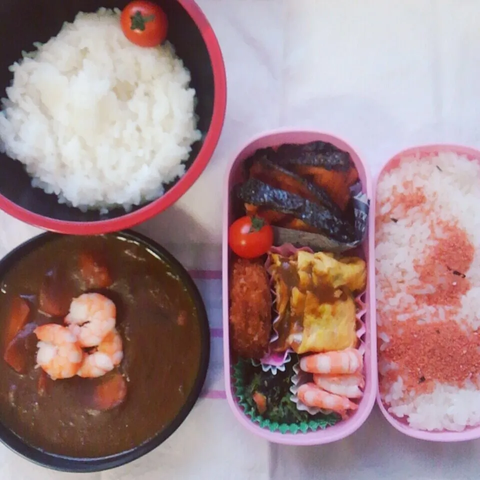 Snapdishの料理写真:娘弁当💕私カレー💕(シメシメ)|Rie Naganoさん