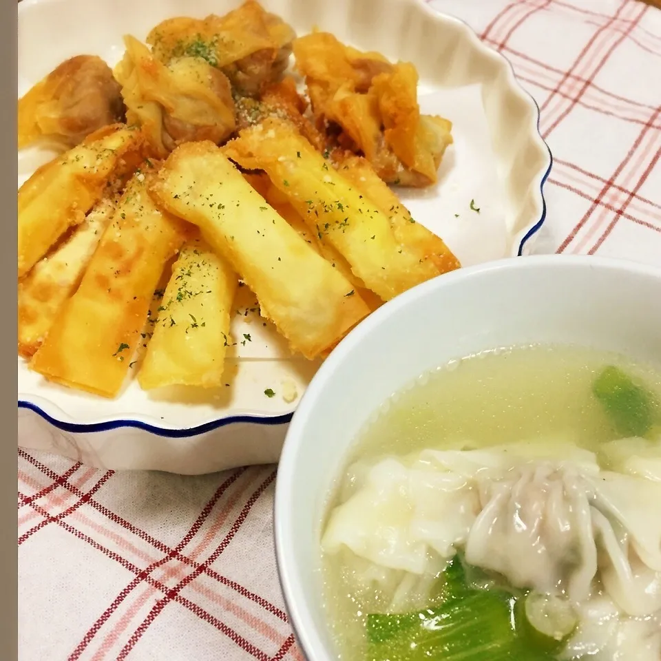 ワンタンの皮で スープ・チーズ揚げ・納豆揚げ|かずぴょんさん