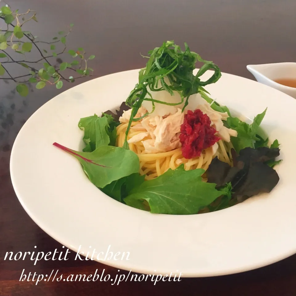 Snapdishの料理写真:さっぱり！うまぁーい♡蒸し鶏&梅しそおろしの冷製パスタ♡|noripetit(のりP)さん