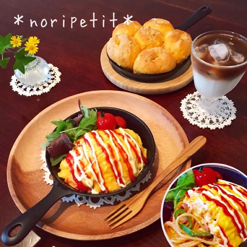 30分で焼ける♪簡単♡トマトフォカッチャ&オムパスタランチ♡|noripetit(のりP)さん