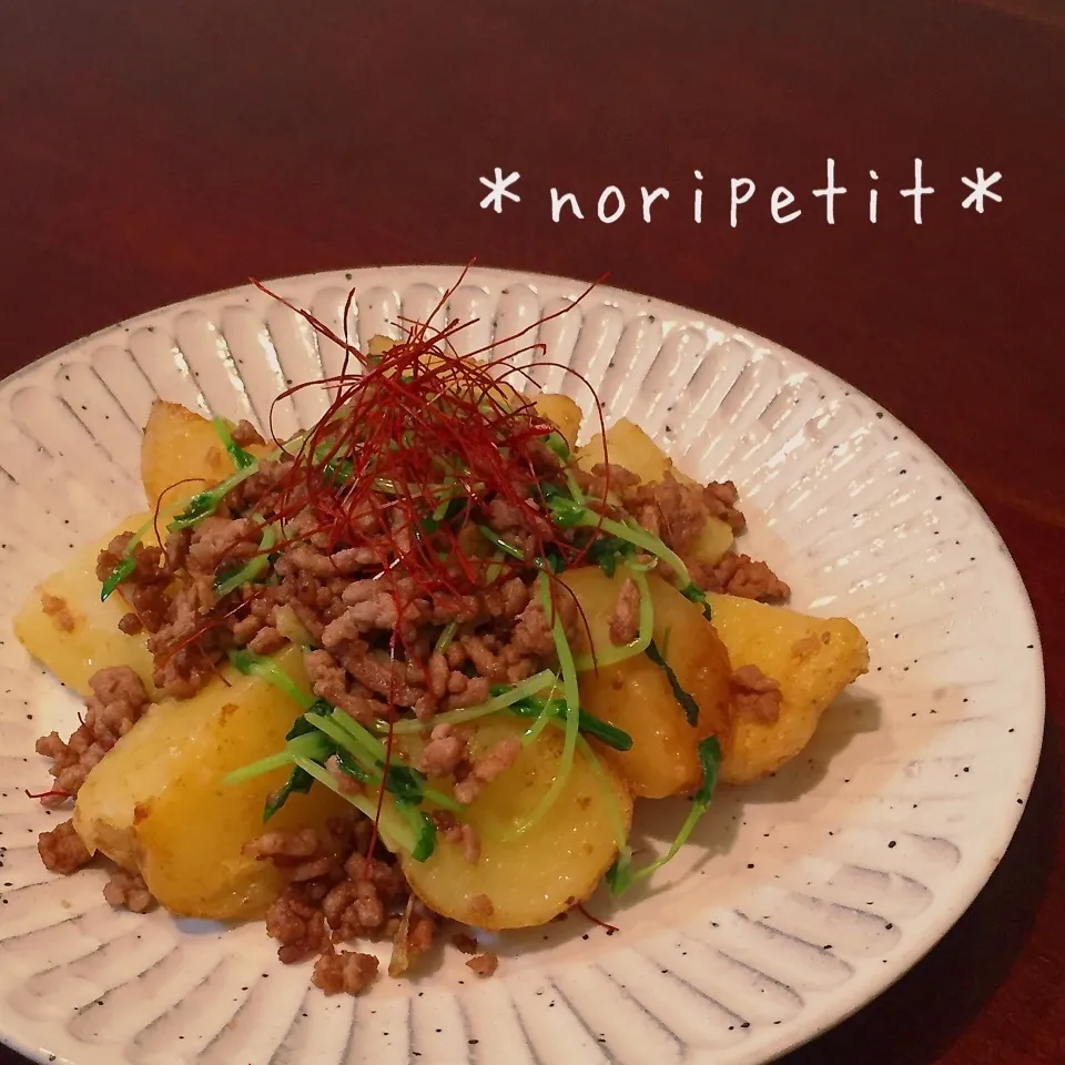 レンチンde時短♡新ジャガがうまぁーい♡ひき肉バター醤油炒め|noripetit(のりP)さん