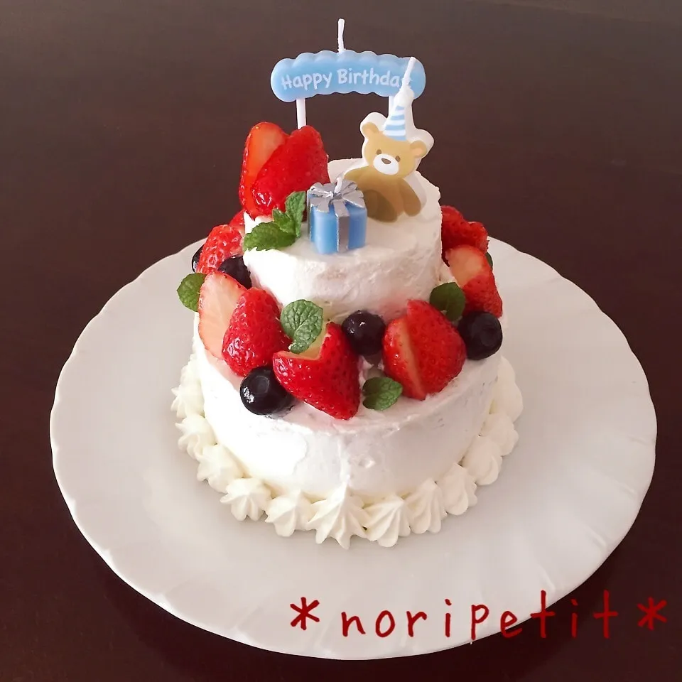 簡単♡ノンオイルシフォンロール生地deバースデーケーキ♡|noripetit(のりP)さん