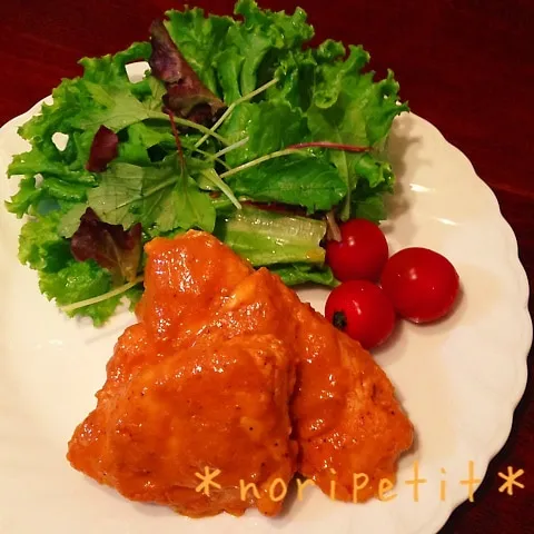 Snapdishの料理写真:むね肉がめちゃうま〜簡単！フライパンdeタンドリーチキン♡|noripetit(のりP)さん