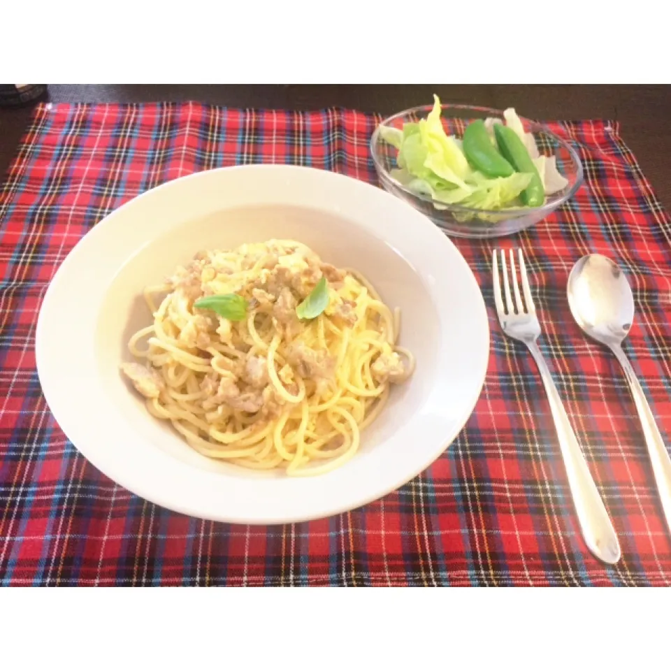 Snapdishの料理写真:豚コマ卵のパスタ|うたままさん