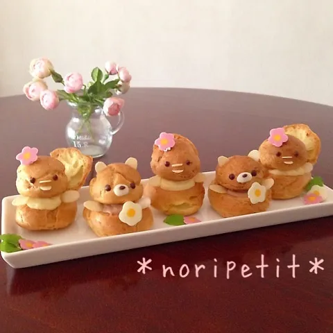 Snapdishの料理写真:シューからひょっこりクマちゃん♡ひよこちゃんシュークリーム♡|noripetit(のりP)さん