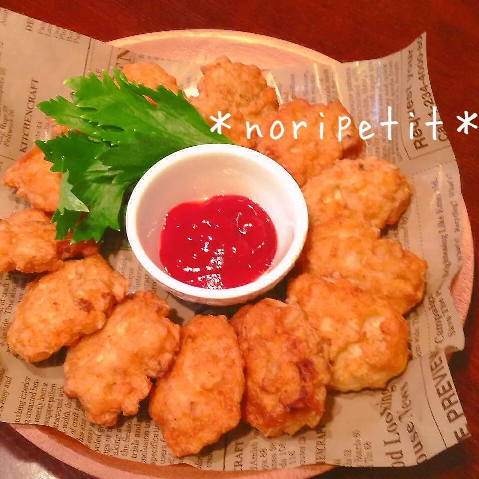 Snapdishの料理写真:おつまみやお弁当のおかずにも♡シャキッ！れんこん入りナゲット|noripetit(のりP)さん