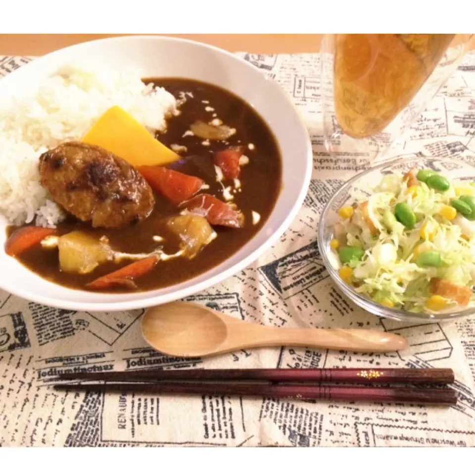 チェダーチーズハンバーグカレー|うたままさん