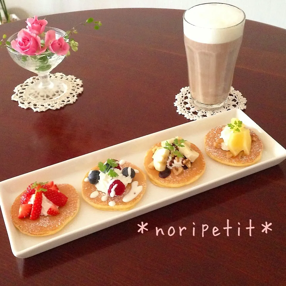 Snapdishの料理写真:100投稿目♡petit sweet pancake|noripetit(のりP)さん