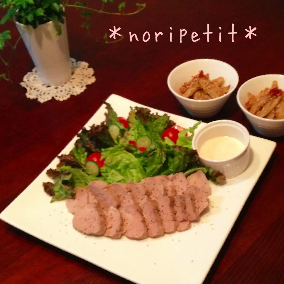 ローストポークとごぼうのバタポン焼きdeお夕飯♡|noripetit(のりP)さん