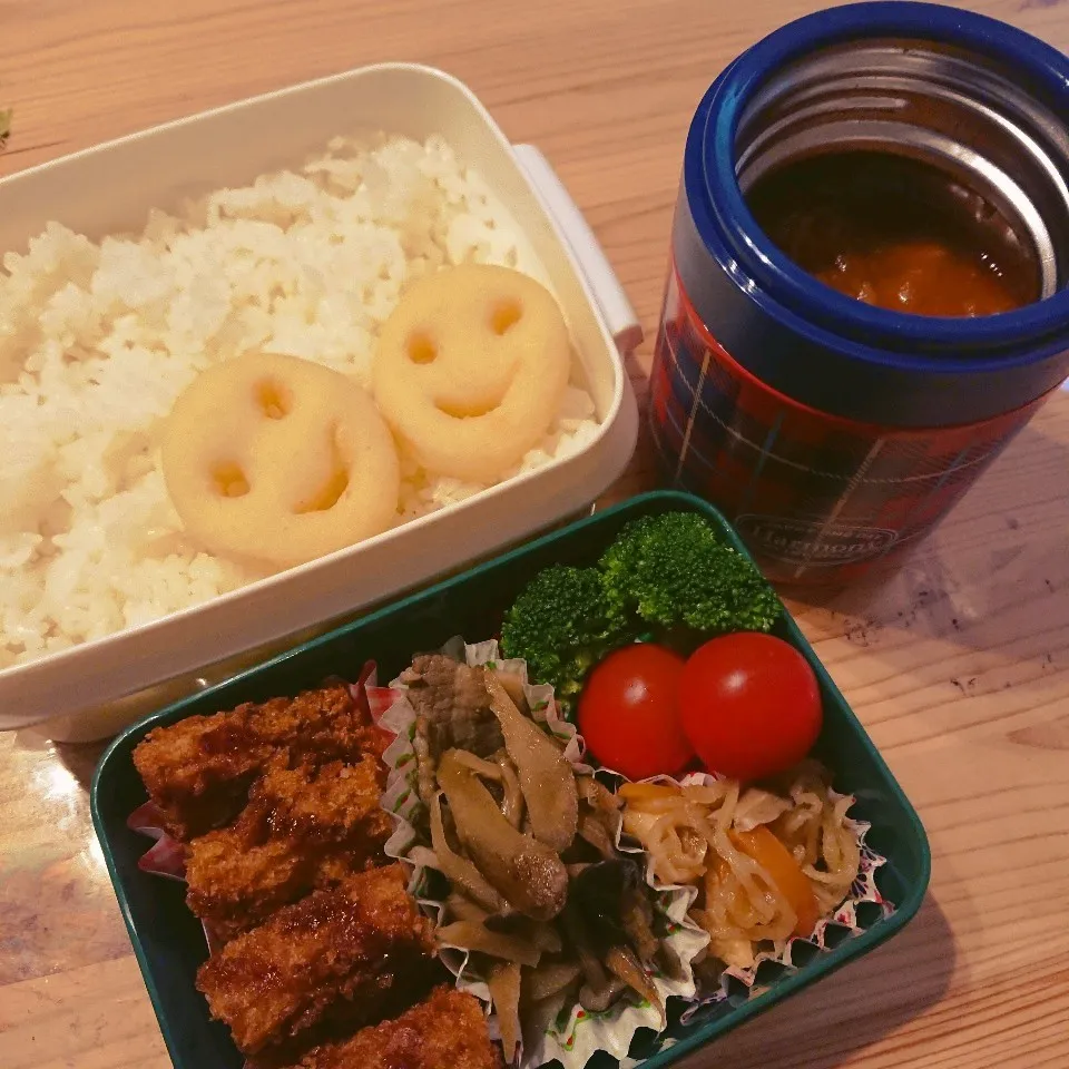 Snapdishの料理写真:ハッシュドポーク(トマトハヤシ)のっけ弁当🍱|あずきラテさん