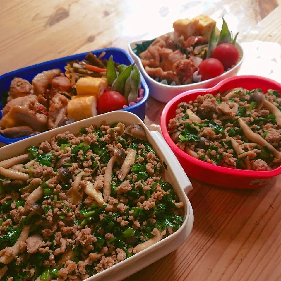 Snapdishの料理写真:にらそぼろ丼弁当🍱|あずきラテさん