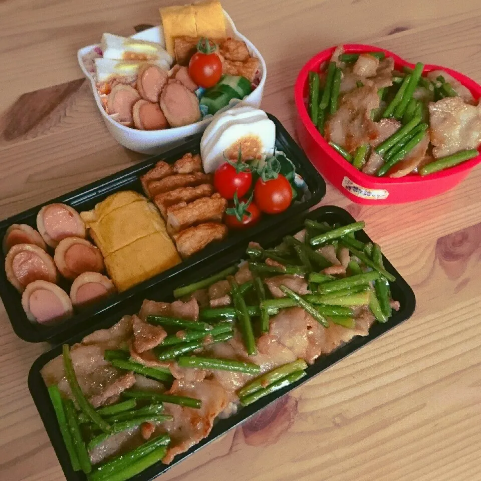 Snapdishの料理写真:豚バラニンニクの芽塩麹炒め丼弁当🍱|あずきラテさん