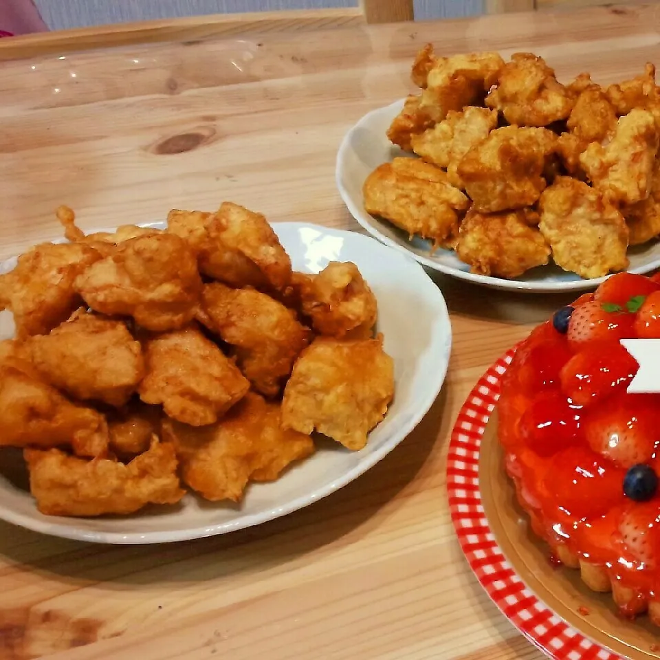 ﾊﾋﾟﾊﾞ息子ﾘｸｴｽﾄ　塩唐揚げ＆醤油ｶﾞｰﾘｯｸ唐揚げ|あずきラテさん