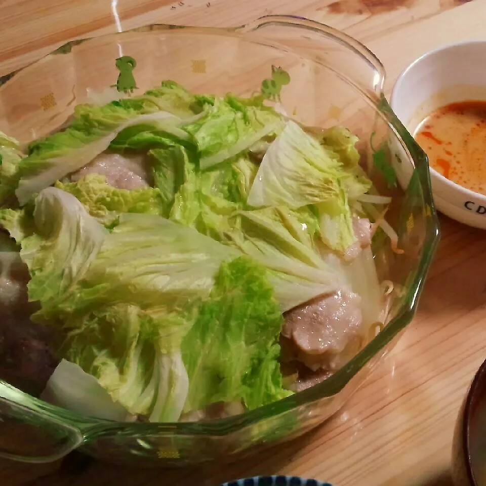 豚バラ＆蒸し野菜　胡麻ﾆﾝﾆｸつけだれ|あずきラテさん