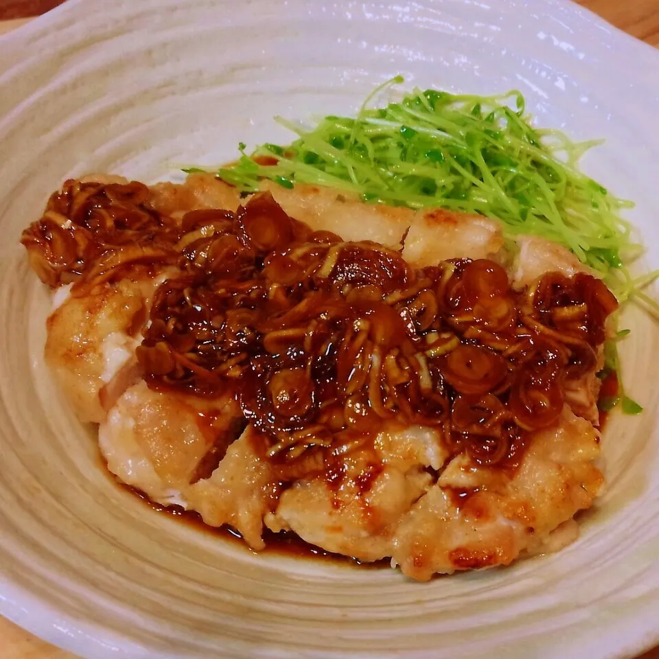 ﾁｷﾝｿﾃｰねぎ醤油がけ|あずきラテさん