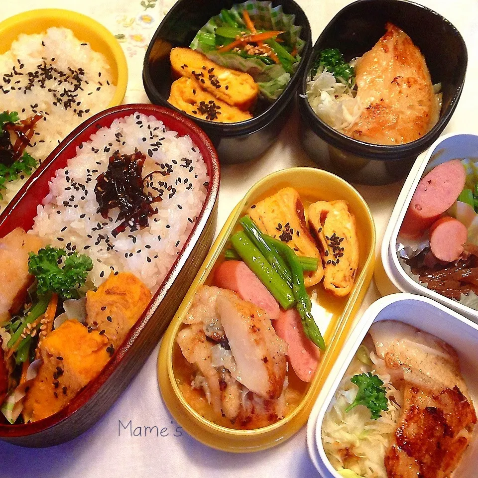 Snapdishの料理写真:MAX! 家族4人全員お弁当♬|豆子さん