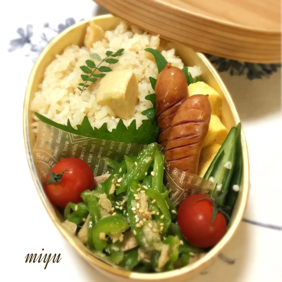 筍ごはんと無限ピーマン弁当|miyuっちさん