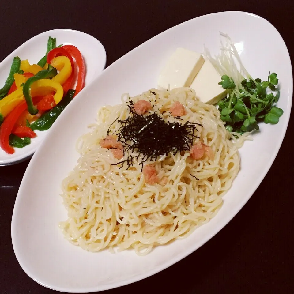 糖質ゼロ麺の明太子バダースパゲッティ風（低糖質day）|Yukiさん