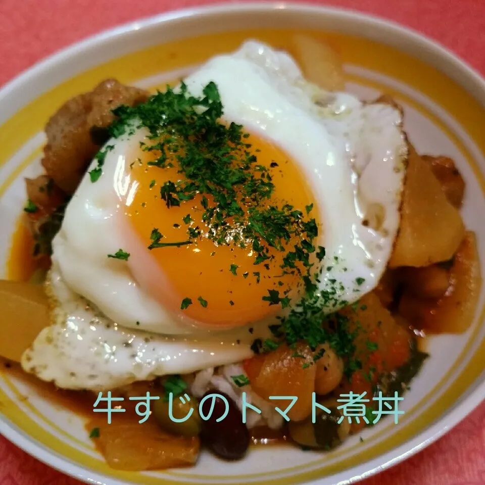 リメイク！牛すじトマト煮込を丼にしました|@きなこさん