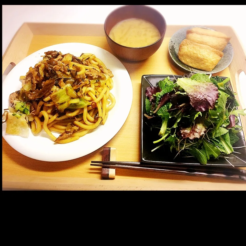 今日の夕飯〜高菜やきうどぅん〜|きょんさん