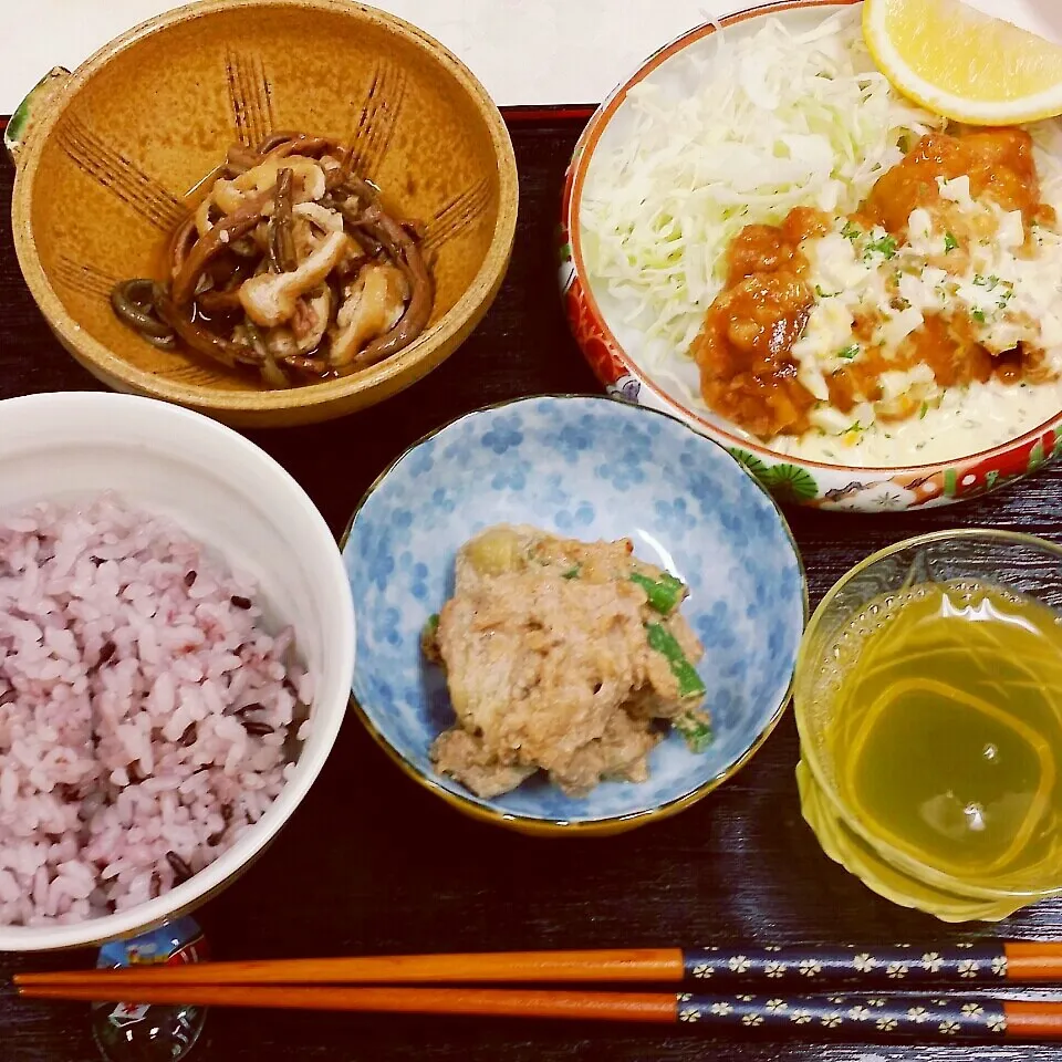 チキン南蛮、茄子の胡桃和え、ぜんまい煮|Yukiさん