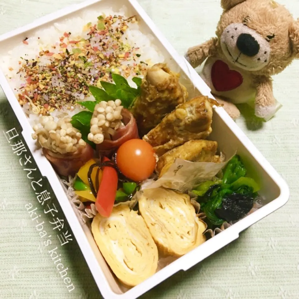 Snapdishの料理写真:旦那さんと息子弁当:ささみのカレーピカタ|アキーバさん