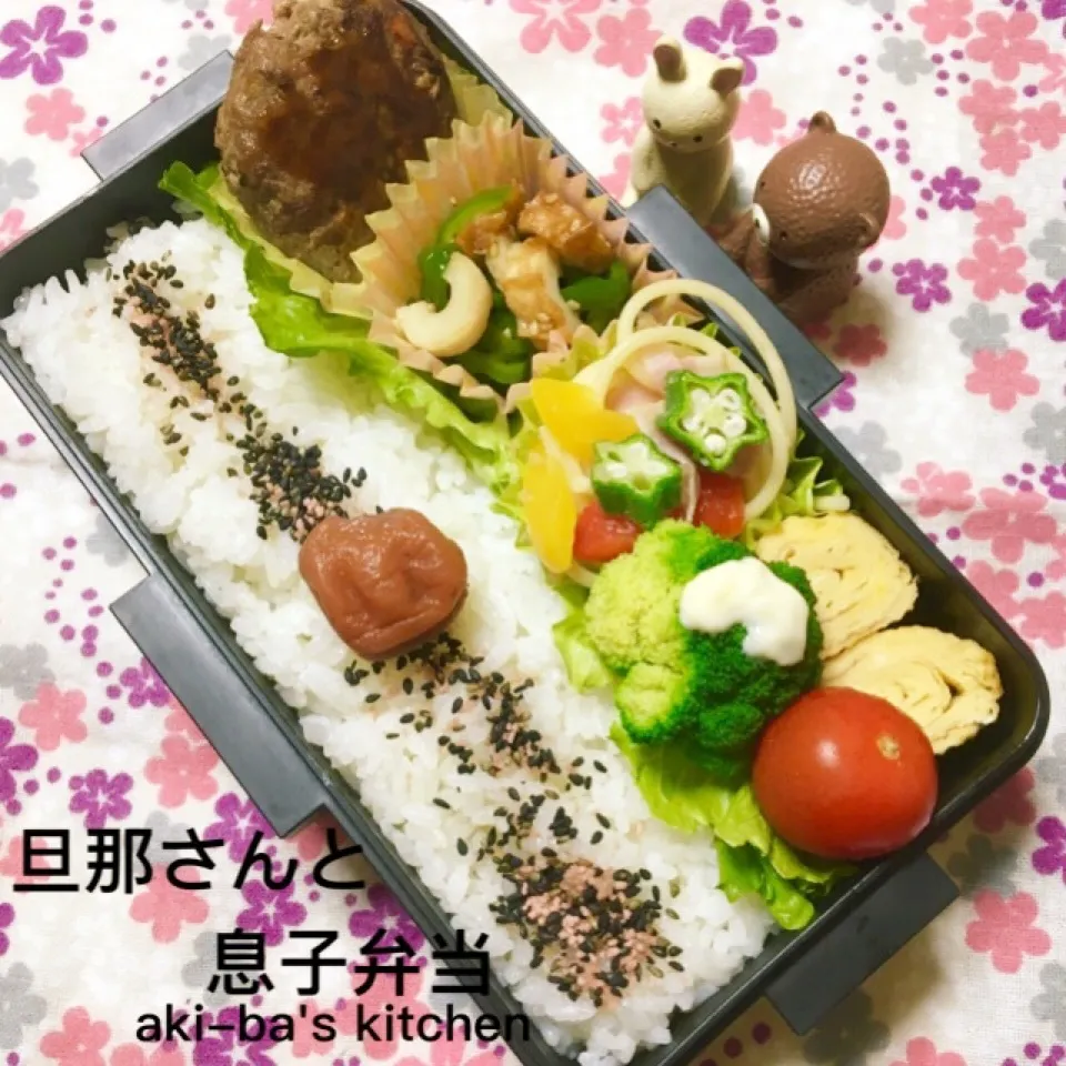 旦那さんと息子弁当:ハンバーグ|アキーバさん