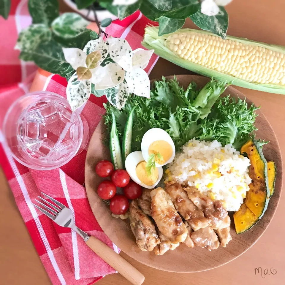 バター醤油チキンととうもろこしご飯のワンプレート|まおさん