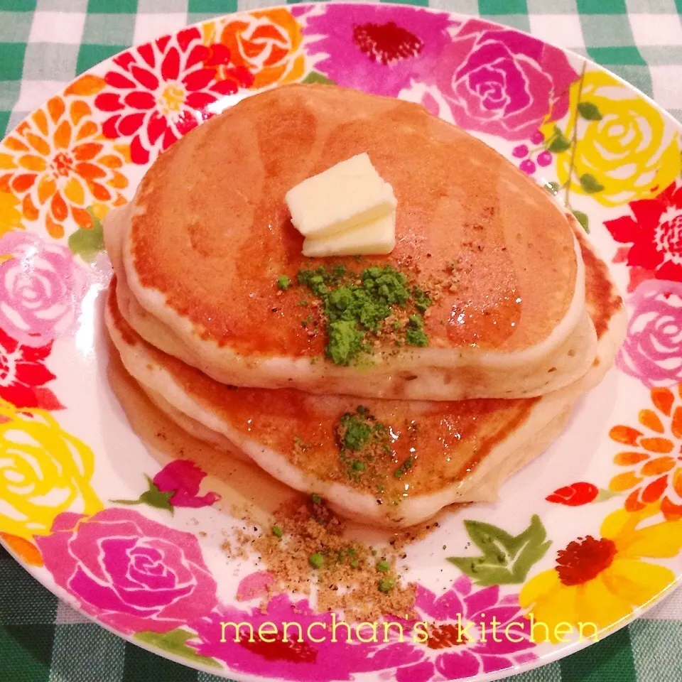 玄米粉でパンケーキ♡きなこ抹茶がけ〜|めんちゃんさん