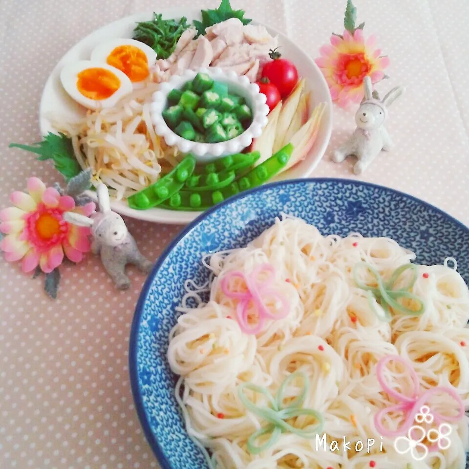 お素麺とひやむぎの食べくらべヾ(´︶`♡)ﾉ|まこぴ～♪さん