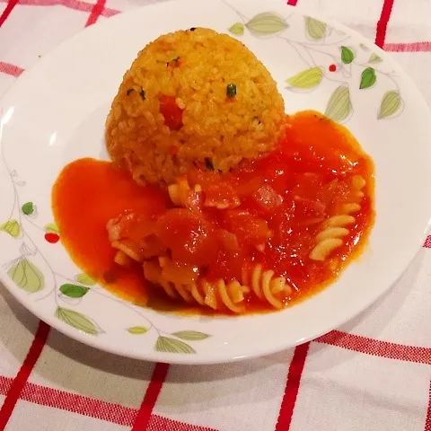 カレーピラフ トマトペンネスープ添え( ´艸｀)|めんちゃんさん