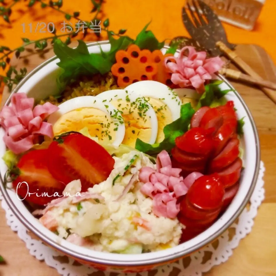 金曜日★もうひと頑張り♬カレーチャーハン＆ポテサラ弁当|chouchouさん