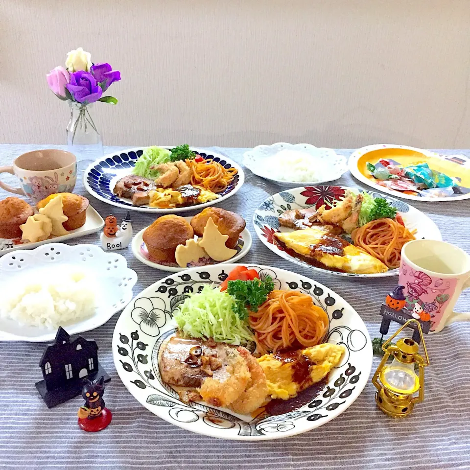 メカジキのガーリックバター焼きと海老フライとオムレツのワンプレートごはん #夕食|ゆかりさん