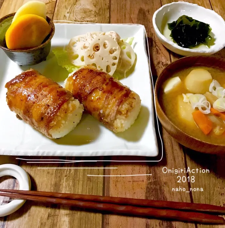 からあげビールさんの料理 ビールが進む♪ピリ辛コチュ照り肉巻きおにぎり♡なほさんハピバ|naho_nonaさん