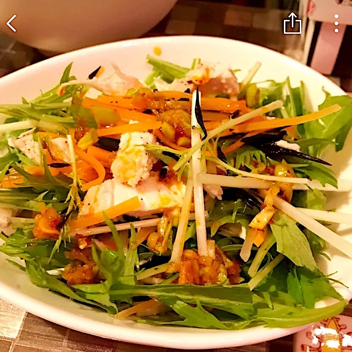 Snapdishの料理写真:鶏胸肉と水菜のサラダ|kaori0212さん