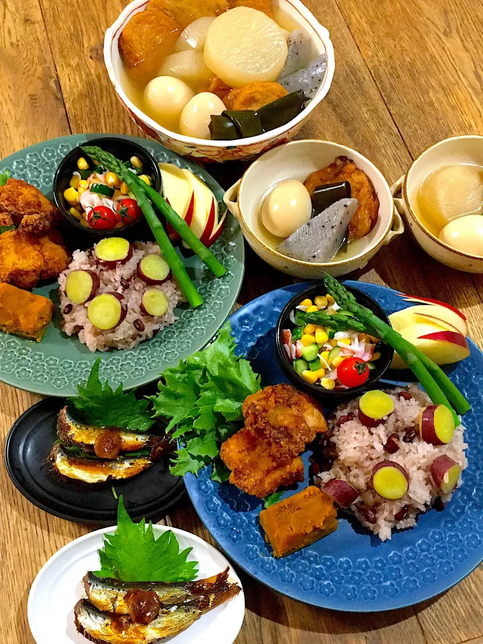 おでん🍢唐揚げ〜さつまいもお赤飯で〜今日のこどもごはん💓|加藤よしえさん