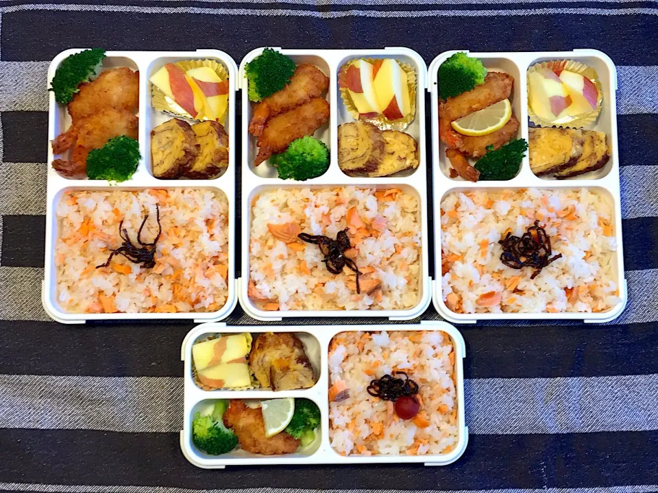 エビフライ弁当 #弁当記録  #兄妹弁当  #さらに甥っ子姪っ子用も  #弁当屋になった気分|アチコさん