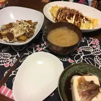 Snapdishの料理写真:●大根の味噌汁 ●豚平やき ●豆腐ミョウガのせ ●ポテトとシメジのマヨネーズ炒め|ゆみさん