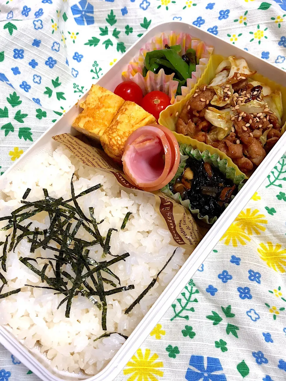 11.1☆旦那弁当
回鍋肉
卵焼き
無限ピーマン
ひじき煮
ロースハム|のん∞さん