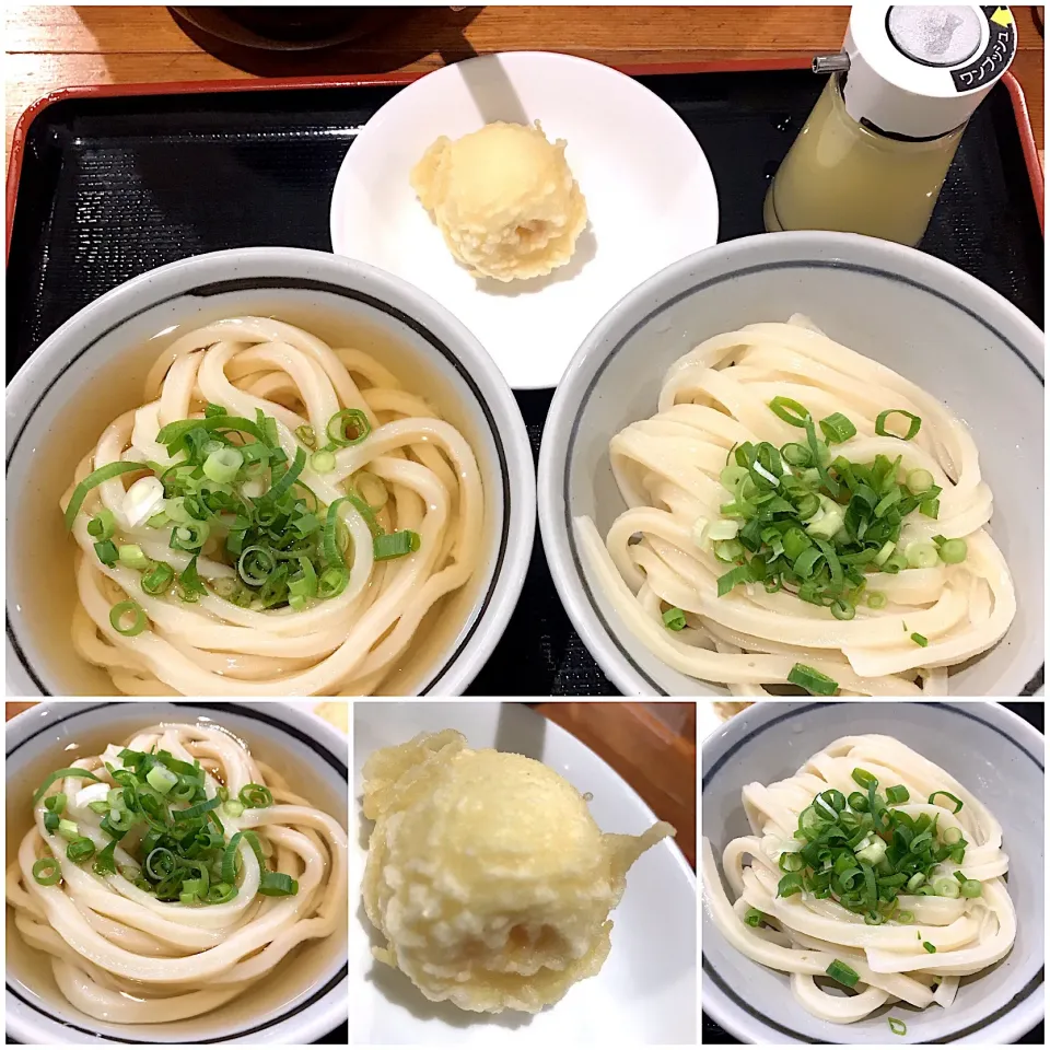 Snapdishの料理写真:しょうゆうどん小＋ひやひやうどん＋たまご天小@五郎(錦糸町)|塩豚骨さん