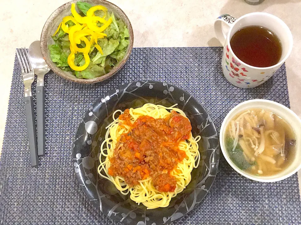 きのこスープとミートソースパスタ|せつをkitchenさん