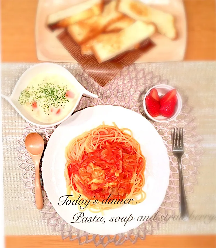 トマトクリームパスタ&クラムチャウダー|ົLiLie･:*+さん