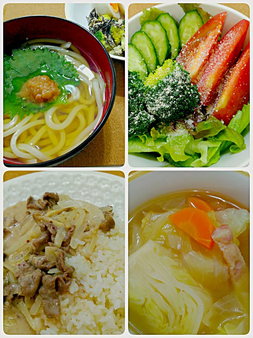 Snapdishの料理写真:2018/11/(金）
お昼は梅干しうどん第２弾
夕飯は　
　ビーフストロ
　キャベツとベーコンのポトフ
　サラダ|たえさん