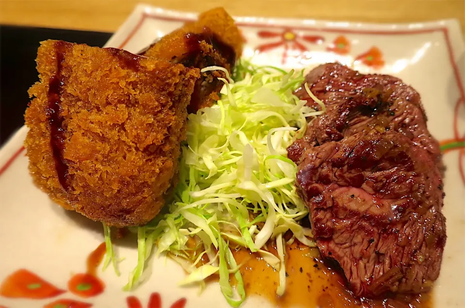 Snapdishの料理写真:極上メンチと下がり肉@肉寿司 肉和食 KINTAN コレド室町|Mickeeさん