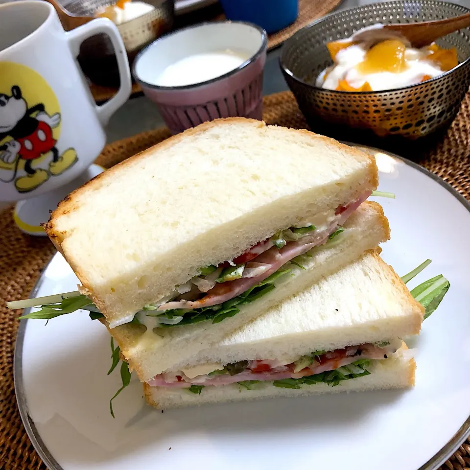 Snapdishの料理写真:サンドイッチ🥪で朝ごぱん #朝ごぱん  #サンドイッチ|nao子さん