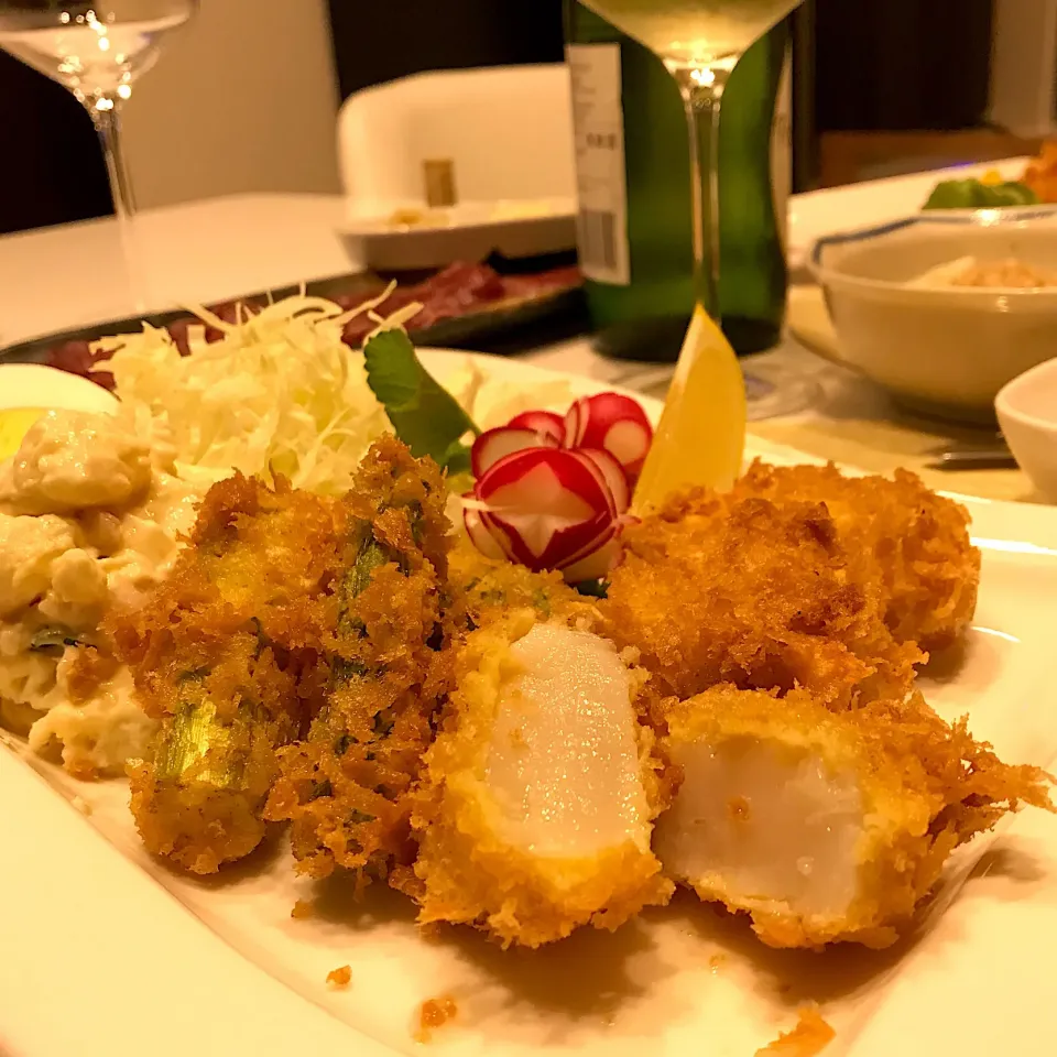 帆立貝柱とアスパラのフライ🍤🥂😋|ナムナムさん