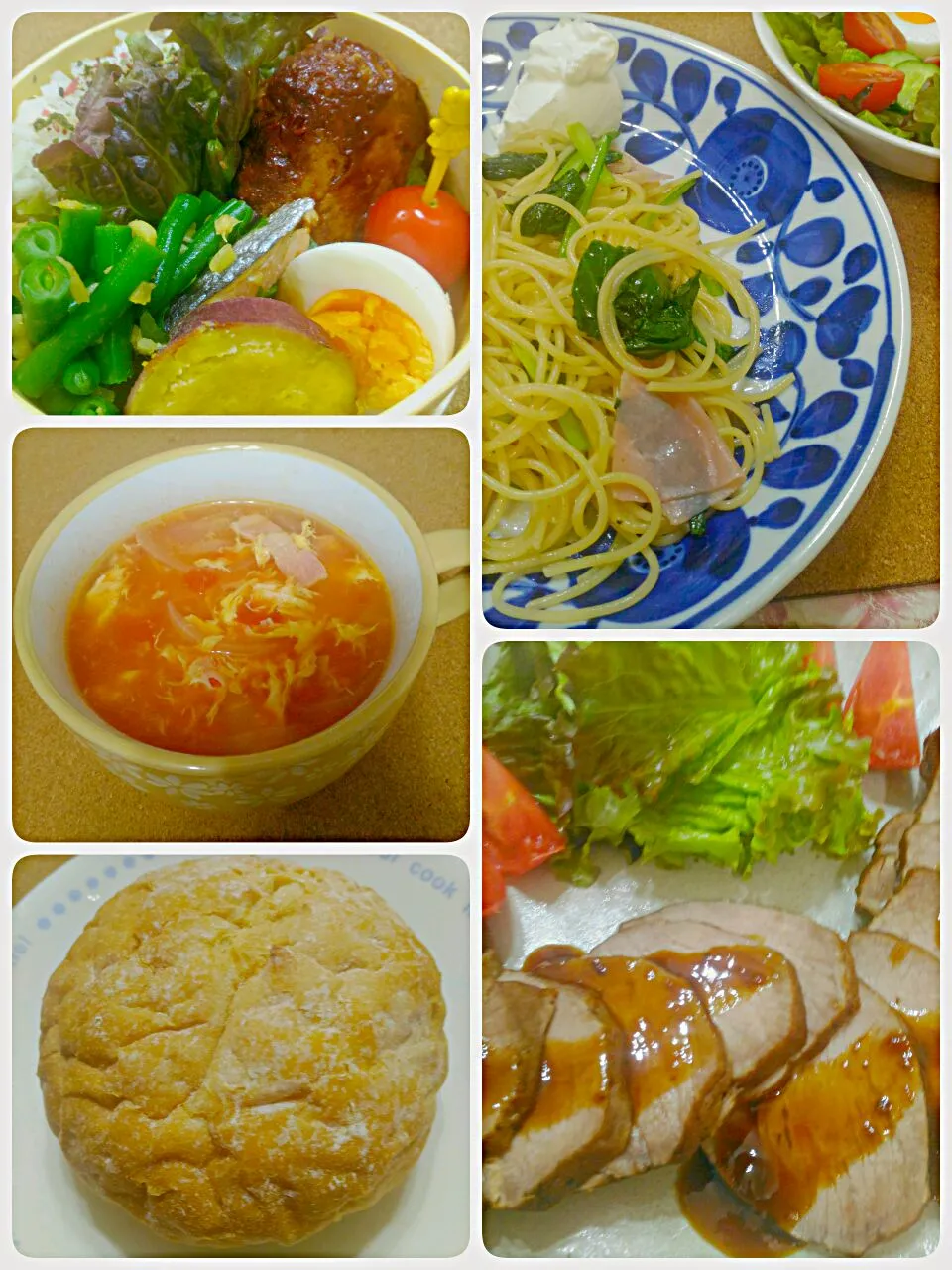 2018/11/6(火）
久しぶりのお弁当
小松菜と生ハムのパスタ
　　　　サワークリーム添え
夕飯　ローストポーク
　　　　いちこジャムソース
　　　トマトの具だくさん
　　　　　　　　　　スープ|たえさん