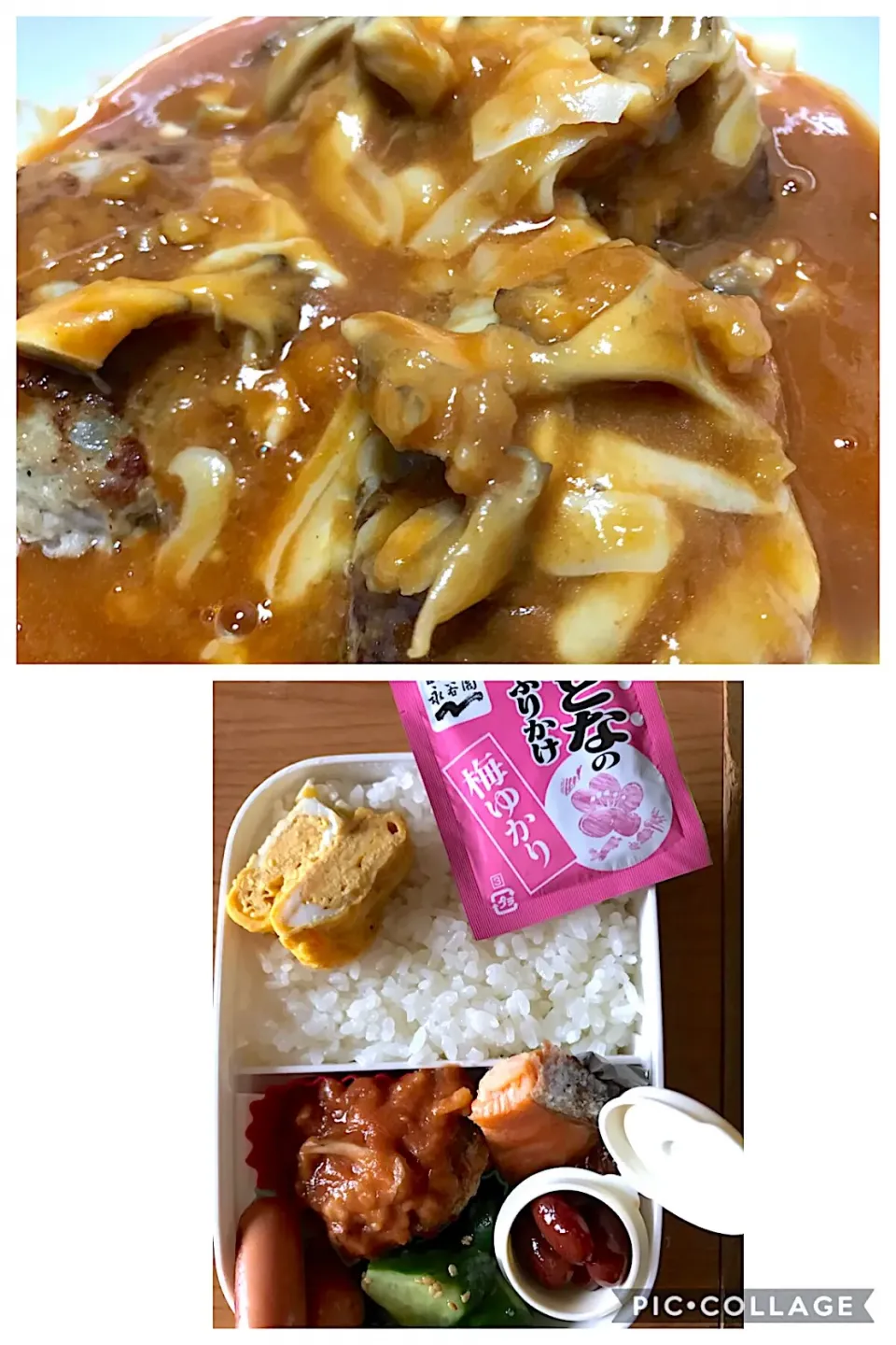 息子作 #煮込みハンバーグ からの、翌日取り置きお詰めお弁当。息子、写真撮る前に出かける|侑子さん